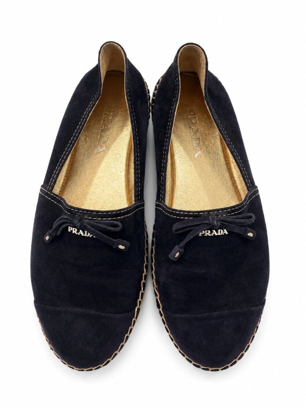Prada Navy Suede Espadrille Flats | Size EU 36 | Logo Ballet Loafers